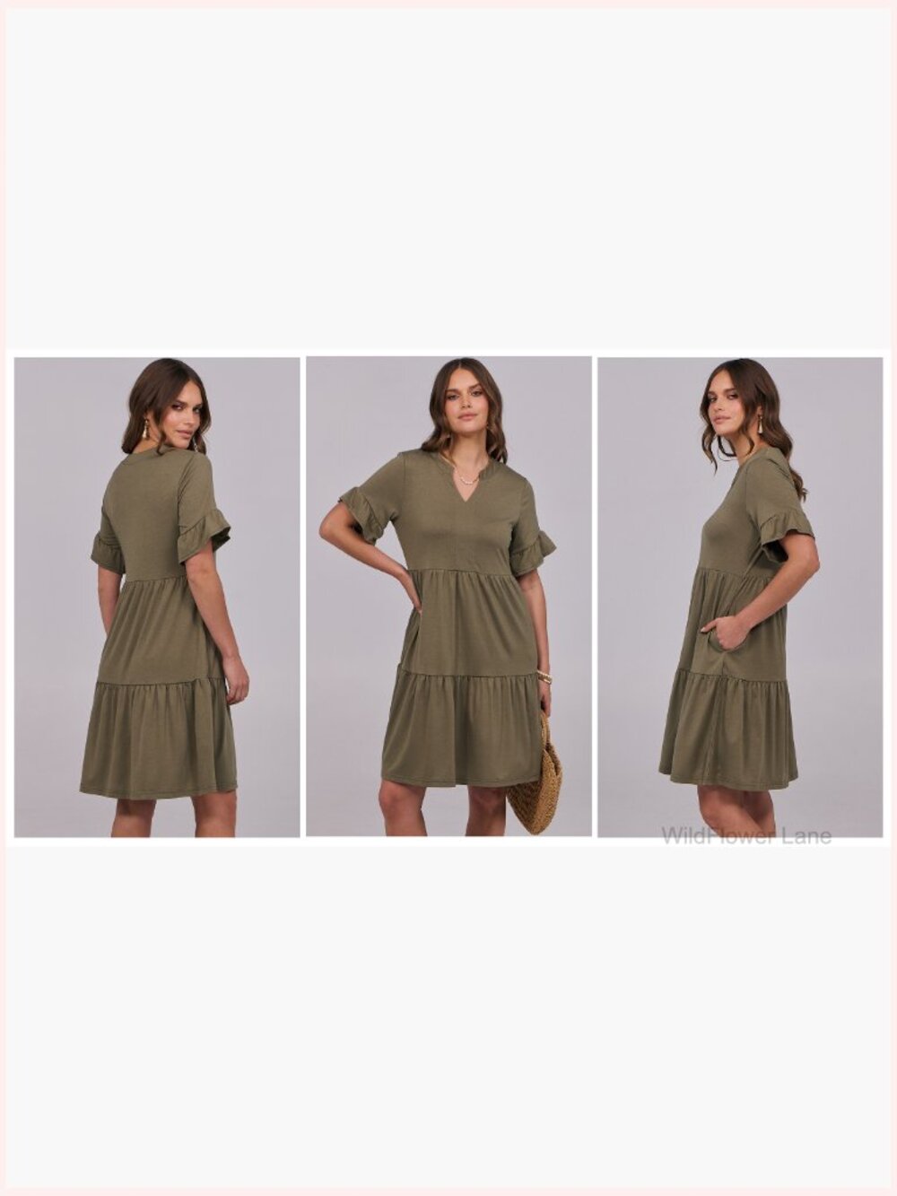 V-Neck Ruffle Sleeve Tiered Mini Dress with Pockets - Picture 7 of 7